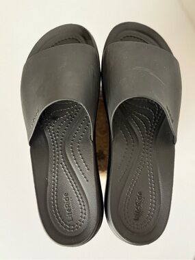 Crocs LiteRide Black Platform Slide Sandals W6 Comfortable Wedge Slides